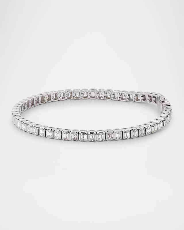 18K White Gold Bezel Emerald-Cut Diamond Tennis Bracelet, 5.70tcw